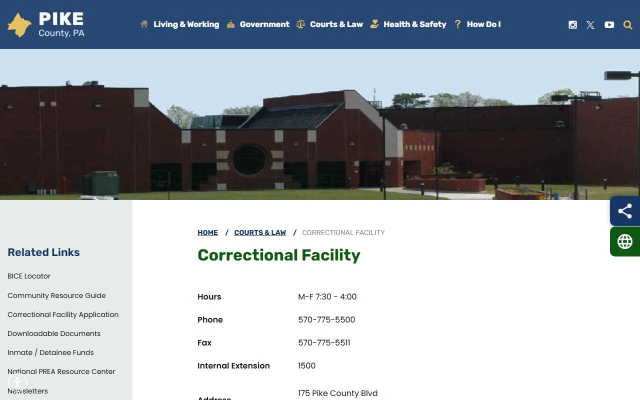 Pike County Correctional Facility inmate population and jail information page